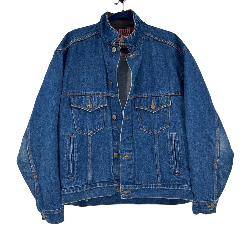 Marlboro Country Store VTG Denim Trucker Jacket Leather Collar Flannel Lined M